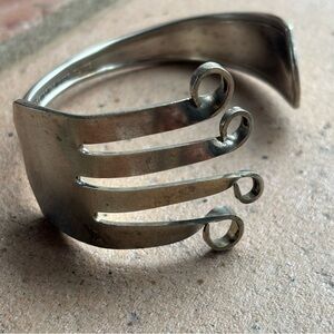 Artisan Vintage Silver Plate Fork Cuff Bracelet